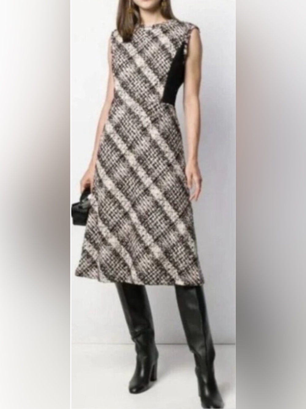 Tory Burch Tweed A line sleeveless Dress Striped Yarn Tweed & Black Size 4